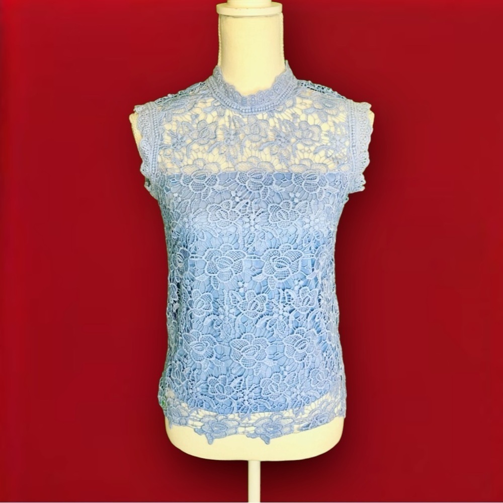 Nanette by Nanette Lepore ‘Fanciful Lace’ Sleeveless Blouse in Highland Blue XS